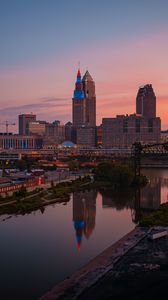 Preview wallpaper towers, buildings, river, reflection, city