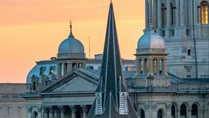 Preview wallpaper towers, church, buildings, architecture