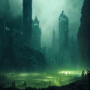 Preview wallpaper towers, fog, glow, art, dark
