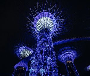 Preview wallpaper towers, glow, purple, plants