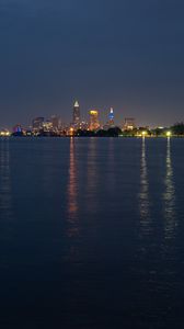 Preview wallpaper towers, lights, buildings, river, city