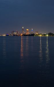 Preview wallpaper towers, lights, buildings, river, city