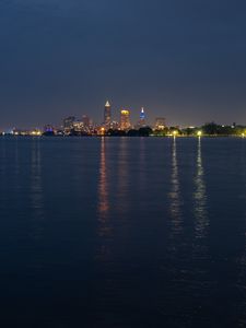Preview wallpaper towers, lights, buildings, river, city