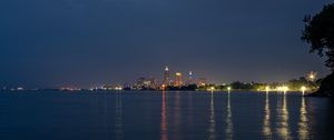 Preview wallpaper towers, lights, buildings, river, city