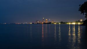 Preview wallpaper towers, lights, buildings, river, city