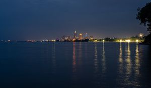 Preview wallpaper towers, lights, buildings, river, city