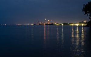 Preview wallpaper towers, lights, buildings, river, city