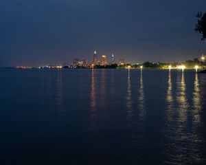 Preview wallpaper towers, lights, buildings, river, city