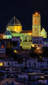 Preview wallpaper towers, lights, buildings, city, night