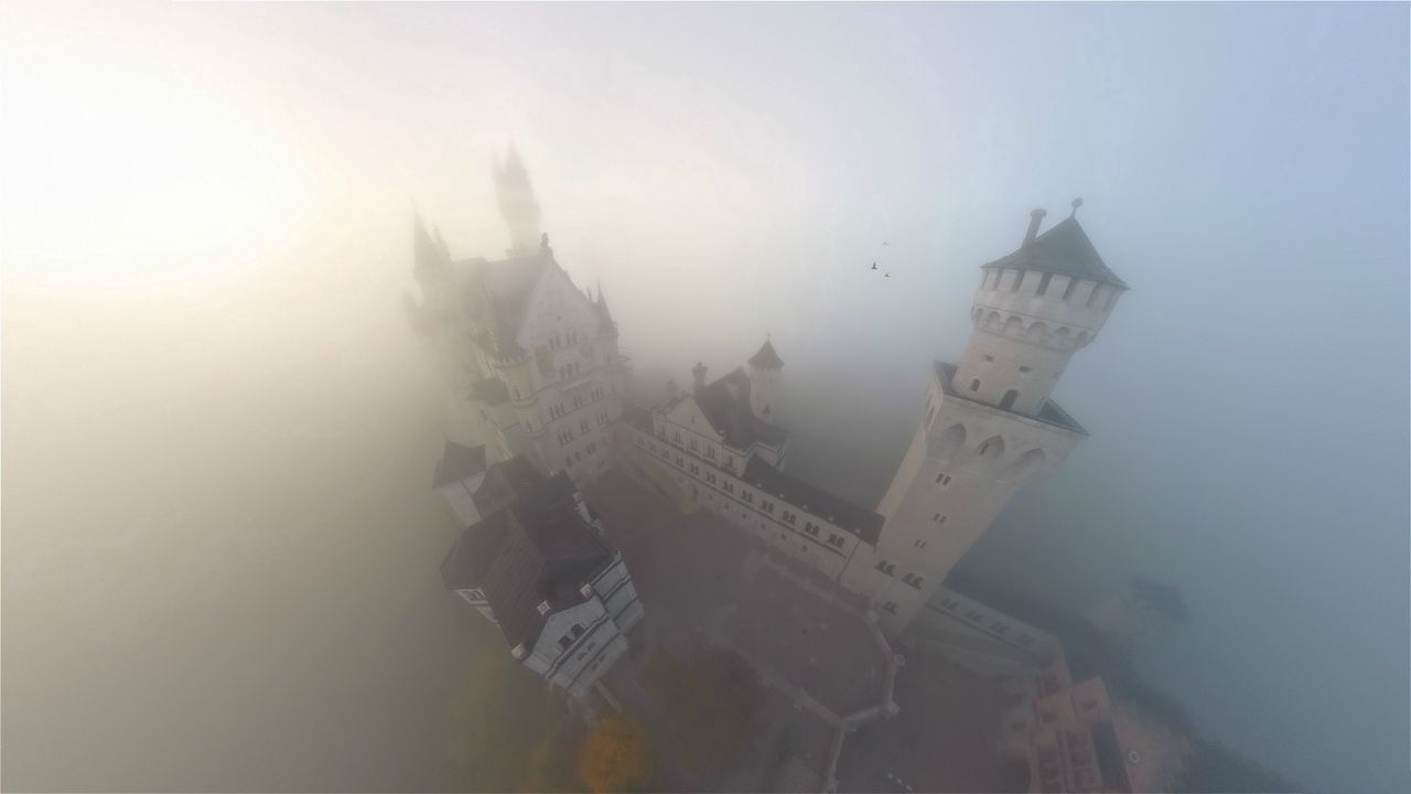 Wallpaper towers, lock, fog, haze, from above