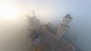 Preview wallpaper towers, lock, fog, haze, from above