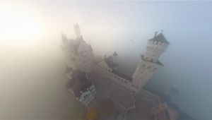 Preview wallpaper towers, lock, fog, haze, from above