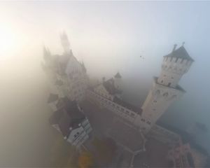 Preview wallpaper towers, lock, fog, haze, from above