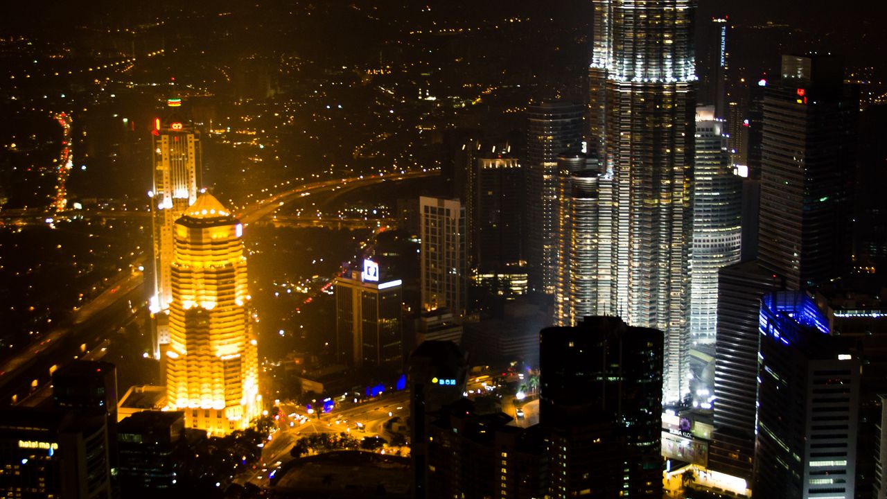 Wallpaper towers, skyscrapers, city, night, lights