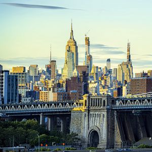 Preview wallpaper towers, skyscrapers, spires, city, bridge