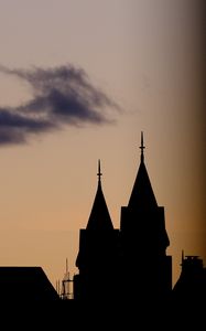 Preview wallpaper towers, spiers, buildings, silhouettes, evening