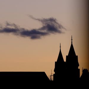 Preview wallpaper towers, spiers, buildings, silhouettes, evening