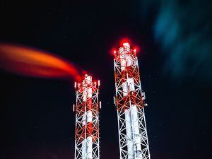 Preview wallpaper towers, starry sky, light