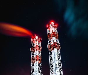 Preview wallpaper towers, starry sky, light