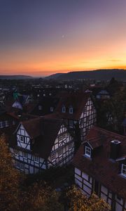 Preview wallpaper town, buildings, aerial view, architecture, sunset, twilight