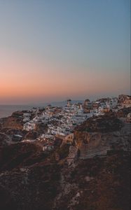 Preview wallpaper town, coast, aerial view, mountains, sea