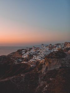 Preview wallpaper town, coast, aerial view, mountains, sea