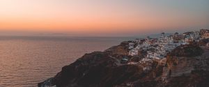 Preview wallpaper town, coast, aerial view, mountains, sea