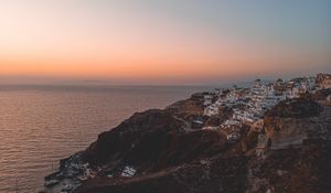 Preview wallpaper town, coast, aerial view, mountains, sea