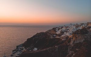 Preview wallpaper town, coast, aerial view, mountains, sea