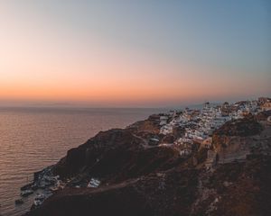 Preview wallpaper town, coast, aerial view, mountains, sea