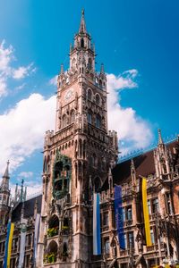 Preview wallpaper town hall, flags, tower, clock, architecture, clouds