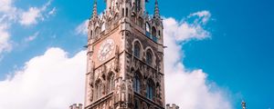 Preview wallpaper town hall, flags, tower, clock, architecture, clouds