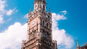 Preview wallpaper town hall, flags, tower, clock, architecture, clouds