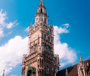 Preview wallpaper town hall, flags, tower, clock, architecture, clouds