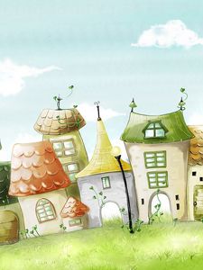 Preview wallpaper town, houses, buildings, grass, imagination