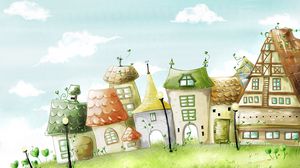 Preview wallpaper town, houses, buildings, grass, imagination