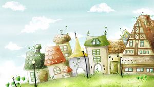 Preview wallpaper town, houses, buildings, grass, imagination