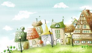 Preview wallpaper town, houses, buildings, grass, imagination