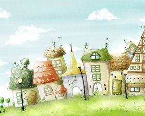 Preview wallpaper town, houses, buildings, grass, imagination