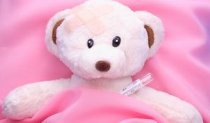 Preview wallpaper toy, teddy bear, thermometer, bed, disease