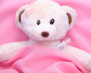 Preview wallpaper toy, teddy bear, thermometer, bed, disease