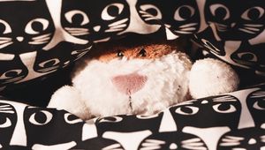 Preview wallpaper toy, teddy, peeking, pattern, cats