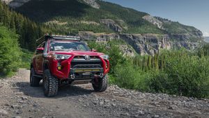 Preview wallpaper toyota 4runner, toyota, car, red, rocks