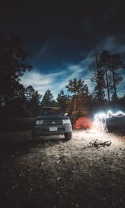 Preview wallpaper toyota, car, freezelight, camping, night