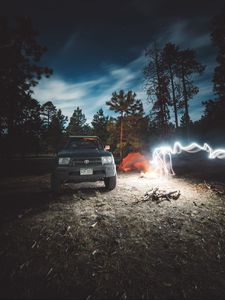 Preview wallpaper toyota, car, freezelight, camping, night