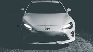 Preview wallpaper toyota, car, headlights, front view, bw