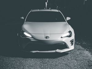 Preview wallpaper toyota, car, headlights, front view, bw