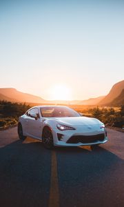 Preview wallpaper toyota, car, sports car, side view, white, road