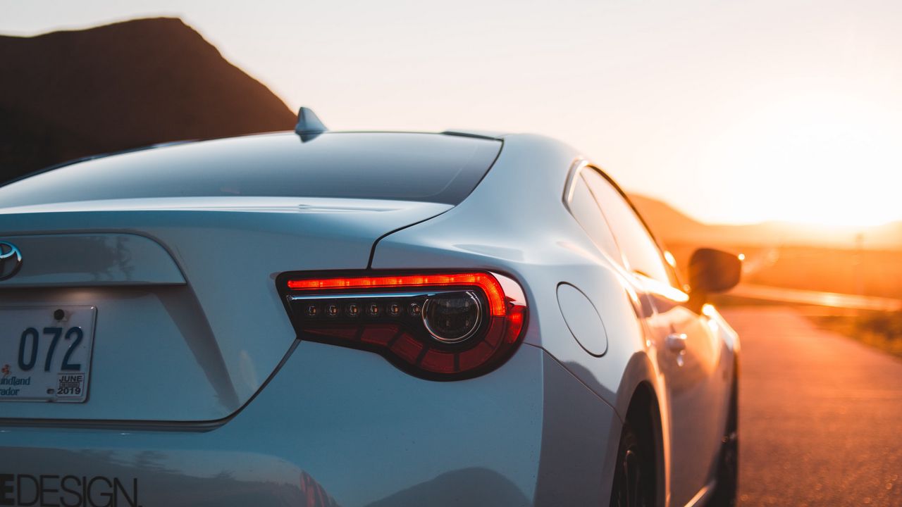 Wallpaper toyota, car, sports car, rear view, white, sunset