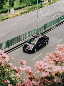 Preview wallpaper toyota, car, sports car, aerial view, branches
